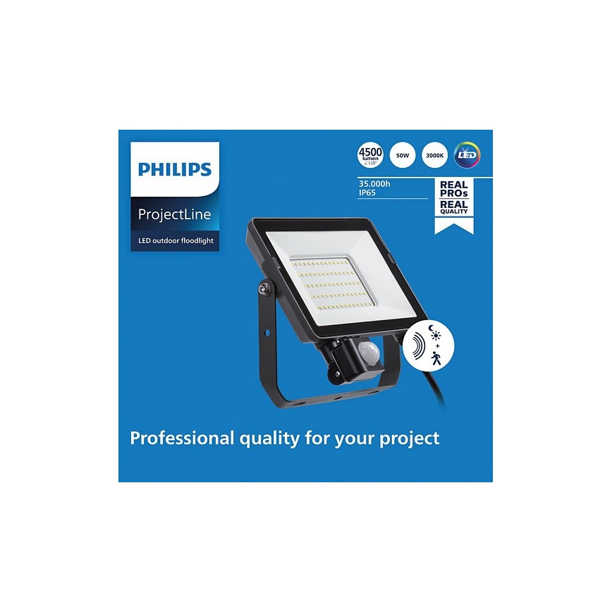 Philips - LED Outdoor floodlight with a sensor PROJECTLINE LED/50W/230V IP65 3000K