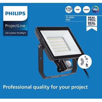 Philips - LED Outdoor floodlight with a sensor PROJECTLINE LED/50W/230V IP65 4000K