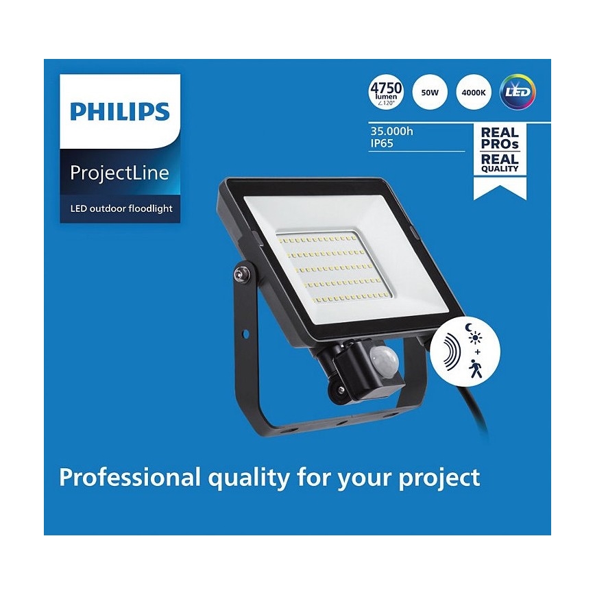 Philips - LED Outdoor floodlight with a sensor PROJECTLINE LED/50W/230V IP65 4000K