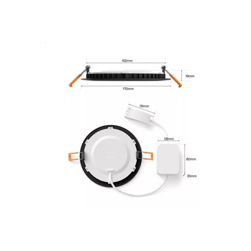 Philips Hue SLIM LED RGBW Dimmable Bathroom Recessed Downlight, 12W/230V, 1000-20000K, Black, IP44