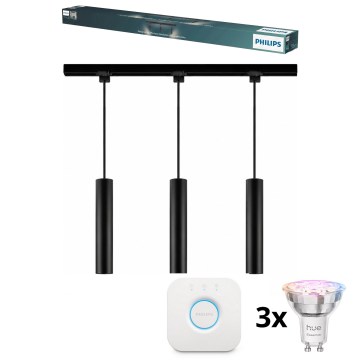 Philips - LED RGBW Dimmable Cable Pendant for EASYLINK HUE Track System 3xGU10/4.7W/230V 2200-6500K 1m Black + Hue bridge