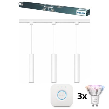 Philips - LED RGBW dimmable pendant on cable for EASYLINK HUE track system 3xGU10/4.7W/230V 2200-6500K 1m white + Hue Bridge