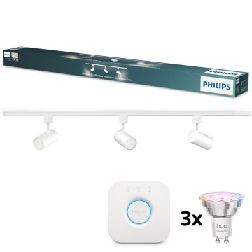 Philips - LED RGBW Dimmable Track-Mounted Spot for EASYLINK HUE 3x GU10 / 4.7W / 230V 2200–6500K 1 m White + Hue Bridge