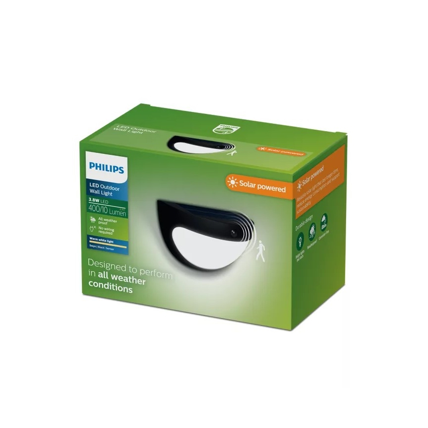 Philips - SWYN LED solar wall light with sensor LED/3.8W/3.7V 800 mAh 2700K IP44 black