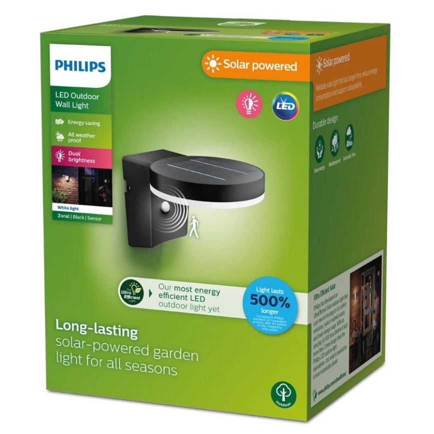 Philips - LED Solar wall light with sensor ZONAL LED/1,3W/3,7V 2500 mAh IP44