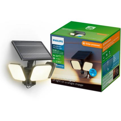 Philips - ZYREN LED Solar Wall Light with Sensor, 24.5W/3.7V, 2600 mAh, 3000K, IP65