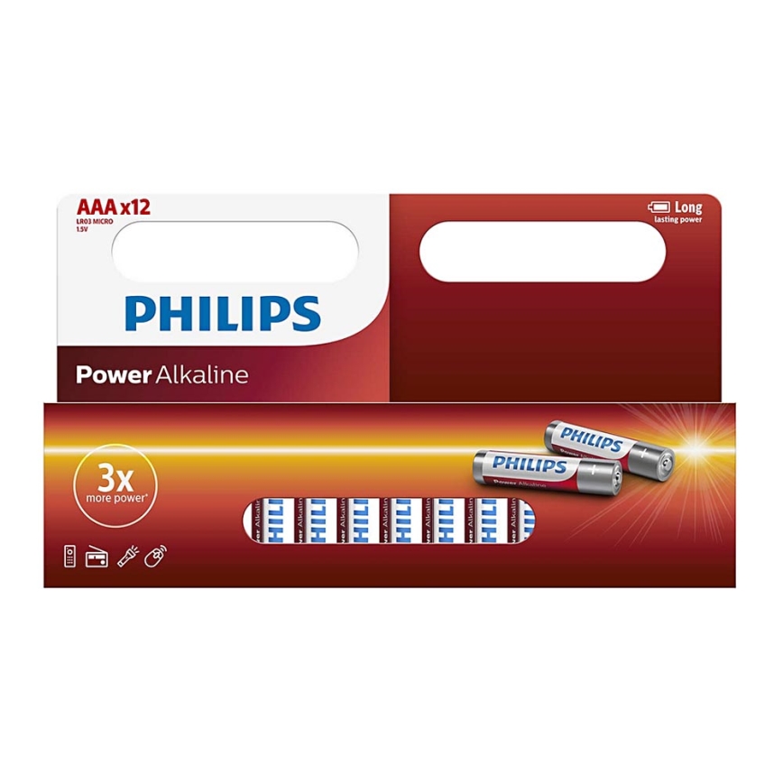 Philips LR03P12W/10 - 12 pcs Alkaline battery  AAA POWER ALKALINE 1,5V 1150mAh
