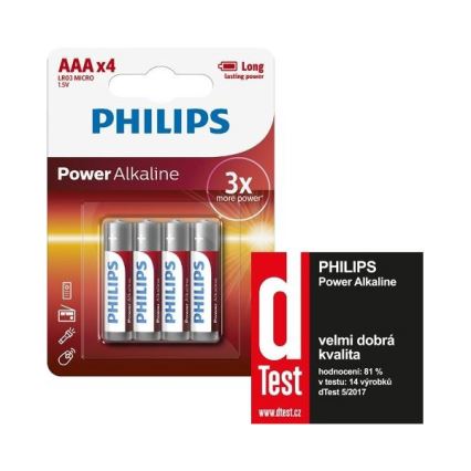 Philips LR03P4B/10 - 4 pcs Alkaline battery AAA POWER ALKALINE 1,5V 1150mAh