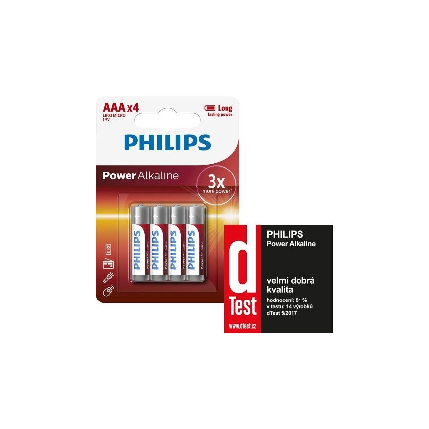 Philips LR03P4B/10 - 4 pcs Alkaline battery AAA POWER ALKALINE 1,5V 1150mAh