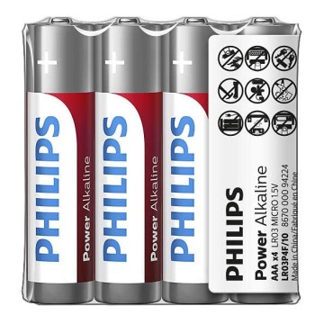 Philips LR03P4F/10 - 4 pcs Alkaline battery AAA POWER ALKALINE 1,5V 1150mAh