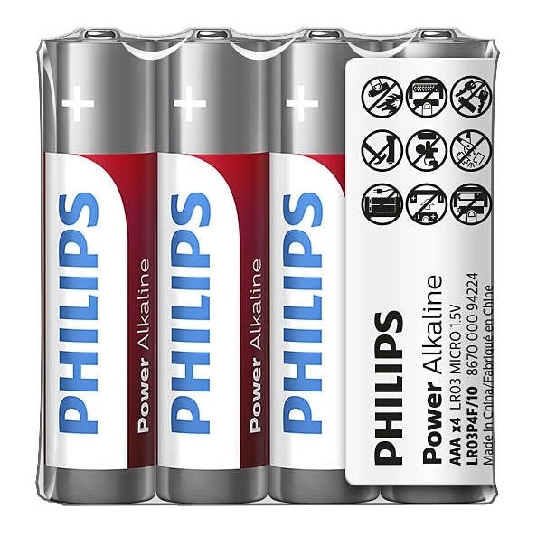 Philips LR03P4F/10 - 4 pcs Alkaline battery AAA POWER ALKALINE 1,5V 1150mAh