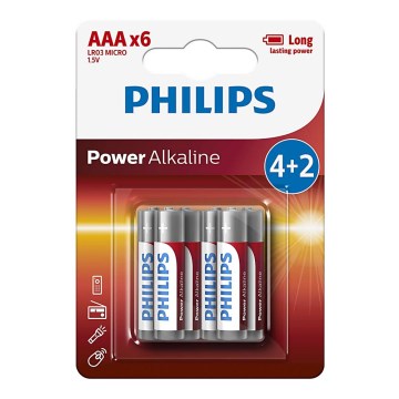 Philips LR03P6BP/10 - 6 pcs Alkaline battery AAA POWER ALKALINE 1,5V 1150mAh