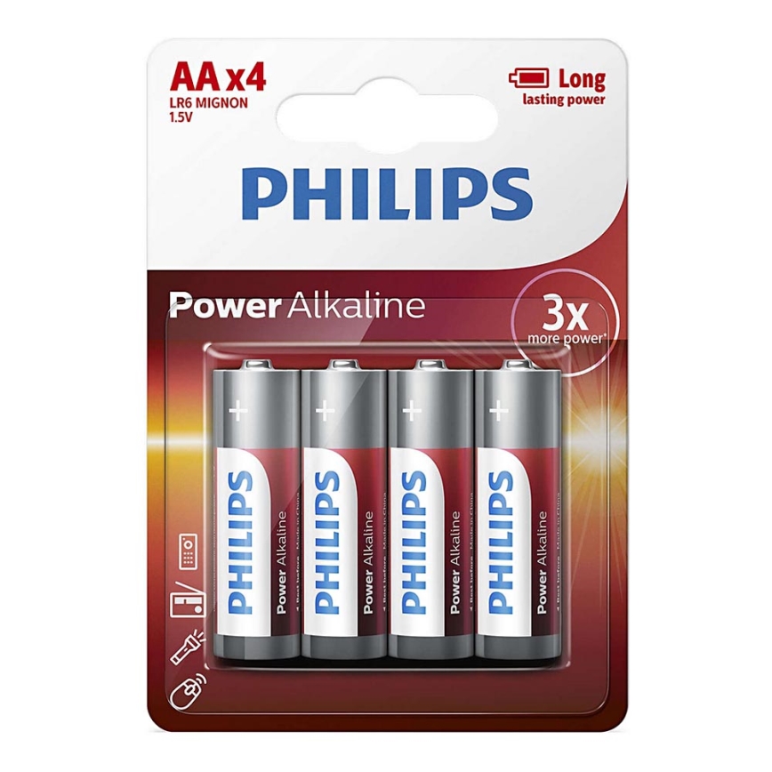 Philips LR6P4B/10 - 4 pcs Alkaline battery AA POWER ALKALINE 1,5V 2600mAh