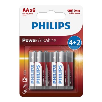 Philips LR6P6BP/10 - 6 pcs Alkaline battery AA POWER ALKALINE 1,5V 2600mAhV