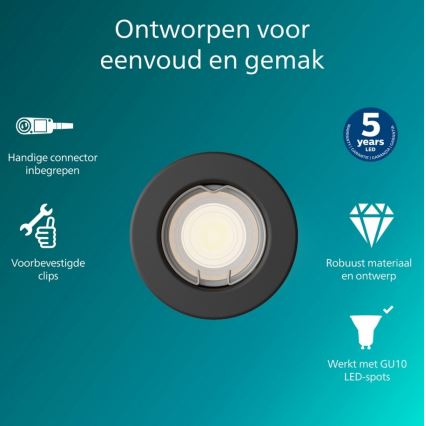 Philips - PERIDOT recessed downlight 1x GU10/7W/230V, black