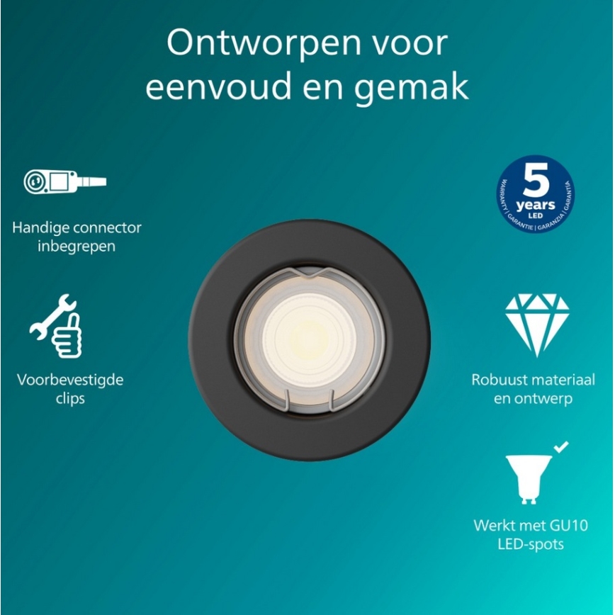 Philips - PERIDOT recessed downlight 1x GU10/7W/230V, black