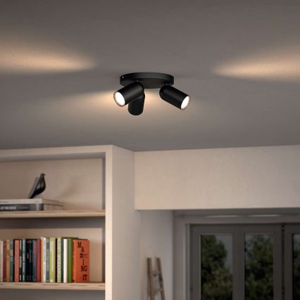 Philips - PONGEE LED RGBW Dimmable Spotlight 3x GU10/4.8W/230V/3000K Black + Remote Control