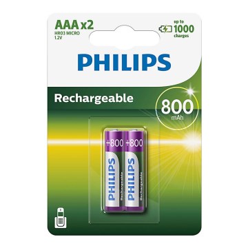 Philips R03B2A80/10 - 2 pcs Rechargeable battery AAA MULTILIFE NiMH/1,2V/800 mAh