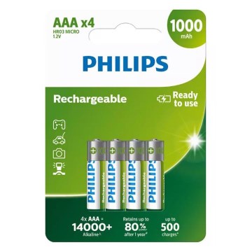 Philips R03B4RTU10/10 - 4 pcs Rechargeable battery AAA NiMH/1,2V/1000 mAh