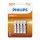 Philips R03L4B/10 - 4 pcs Zinc-chloride battery AAA LONGLIFE 1,5V 450mAh