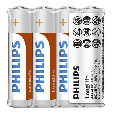 Philips R03L4F/10 - 4 pcs Zinc-chloride battery AAA LONGLIFE 1,5V 450mAh