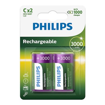Philips R14B2A300/10 - 2 pcs Rechargeable batteries C MULTILIFE NiMH/1,2V/3000 mAh
