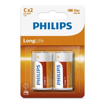 Philips R14L2B/10 - 2 pcs Zinc-chloride C LONGLIFE 1,5V 2800mAh