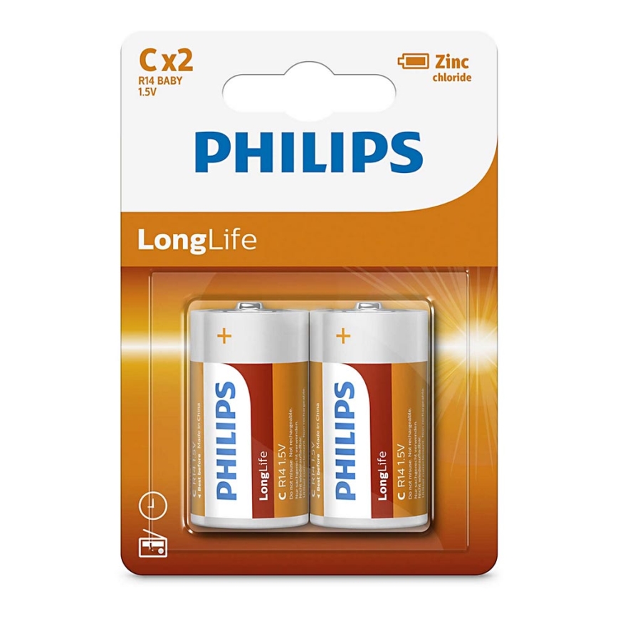 Philips R14L2B/10 - 2 pcs Zinc-chloride C LONGLIFE 1,5V 2800mAh