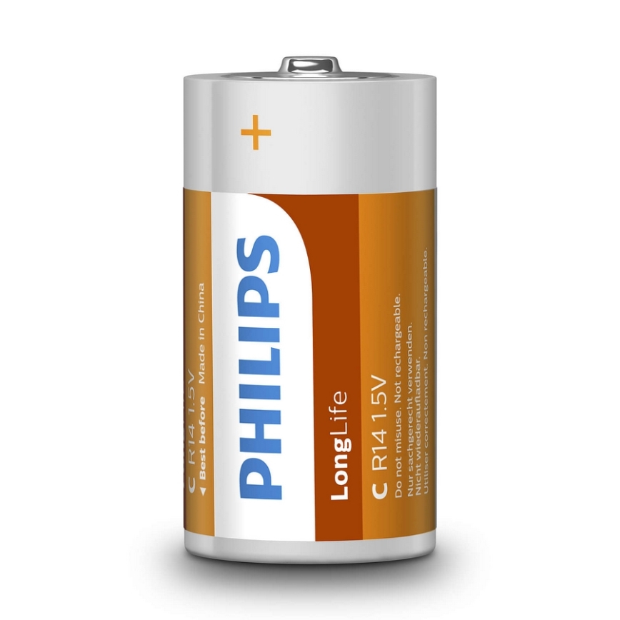 Philips R14L2B/10 - 2 pcs Zinc-chloride C LONGLIFE 1,5V 2800mAh