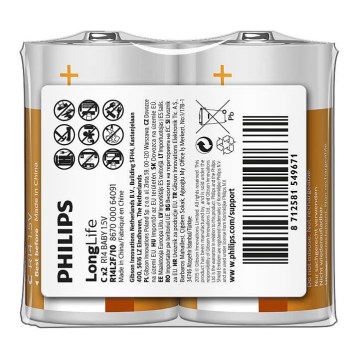 Philips R14L2F/10 - 2 pcs Zinc-chloride battery C LONGLIFE 1,5V 2800mAh