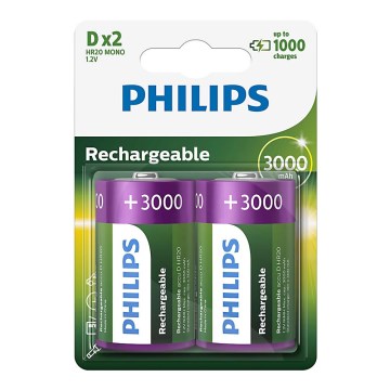 Philips R20B2A300/10 - 2 pcs Rechargeable battery D MULTILIFE NiMH/1,2V/3000 mAh