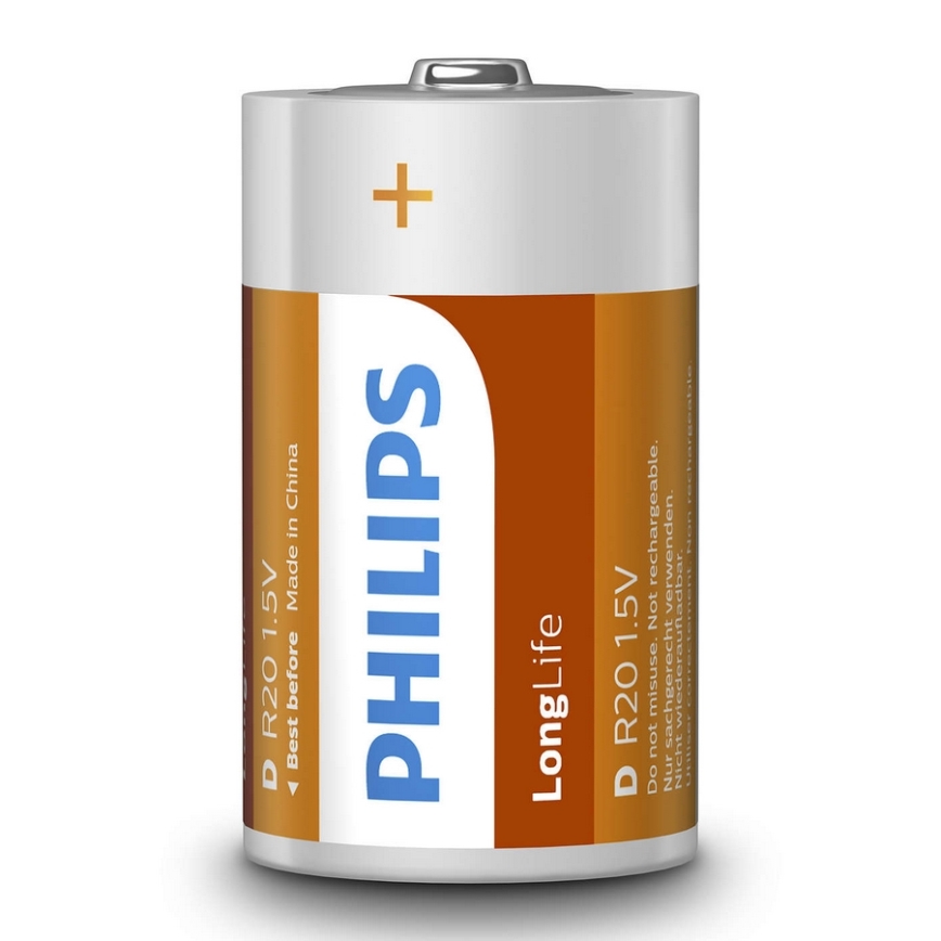 Philips R20L2B/10 - 2 pcs Zinc-chloride battery D LONGLIFE 1,5V 5000mAh