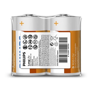 Philips R20L2F/10 - 2 pcs Zinc-chloride battery D LONGLIFE 1,5V 5000mAh