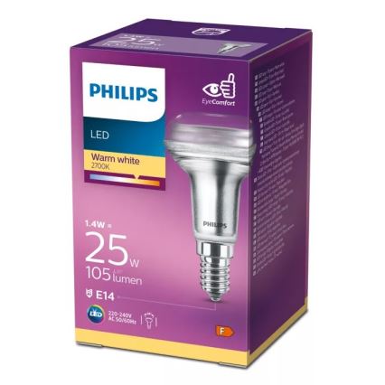 Philips R50 LED reflector bulb E14, 1.4W, 230V, 2700K