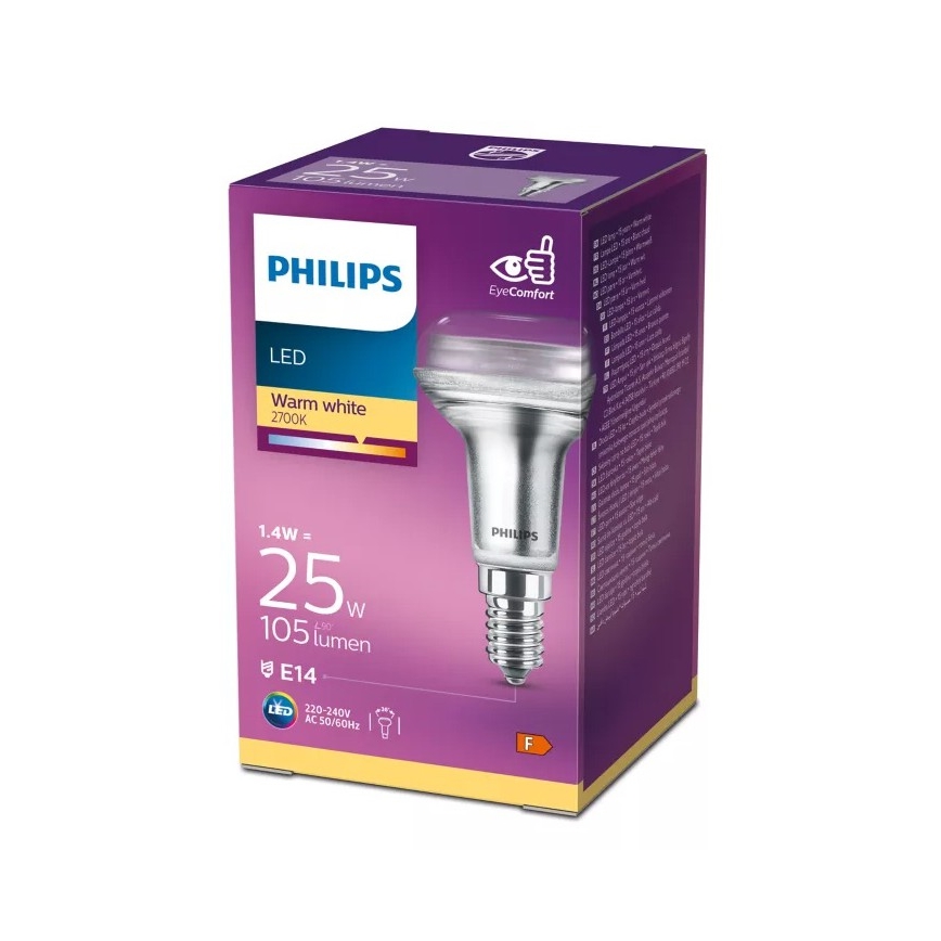 Philips R50 LED reflector bulb E14, 1.4W, 230V, 2700K