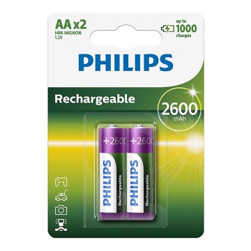 Philips R6B2A260/10 - 2 pcs Rechargeable batteries AA MULTILIFE NiMH/1,2V/2600 mAh