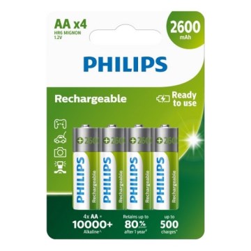 Philips R6B4B260/10 - 4 pcs Rechargeable battery AA NiMH/1,2V/2600 mAh