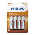 Philips R6L4B/10 - 4 pcs Zinc-chloride battery AA LONGLIFE 1,5V 900mAh