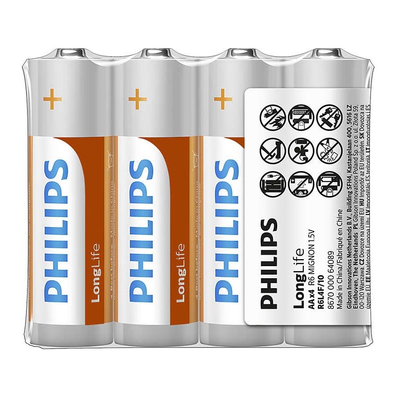 Philips R6L4F/10 - 4 pcs Zinc-chloride battery AA LONGLIFE 1,5V 900mAh
