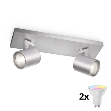 Philips - RUNNER LED RGBW Dimmable Spotlight 2xGU10/6.5W/230V 2700-6500K Matte Chrome