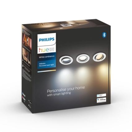 Philips - SET 3x LED Dimmable recessed light Hue MILLISKIN 1xGU10/5,7W/230V 2200-6500K