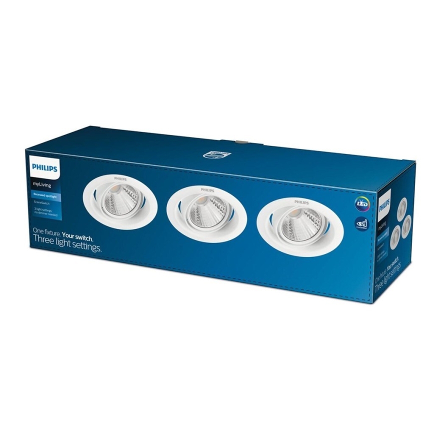 Philips - SET 3x LED Dimmable recessed light SCENE SWITCH LED/5W/230V