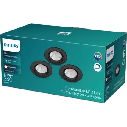 Philips - SET 3x LED Dimmable recessed light SPARKLE LED/5,5W/230V 2700K black