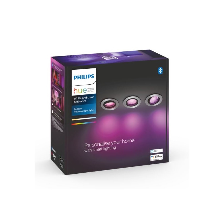 Philips - SET 3x LED RGB Dimmable recessed light Hue CENTURA 1xGU10/5,7W/230V 2000-6500K