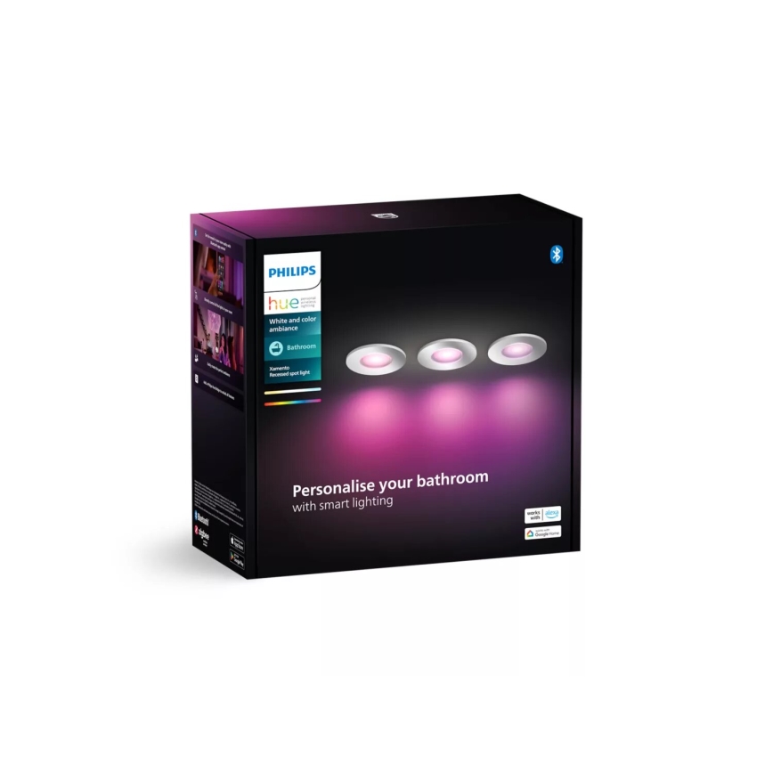 Philips - SET 3x LED RGBW Dimmable bathroom recessed light Hue XAMENTO 1xGU10/4,2W/230V IP44 2000-6500K