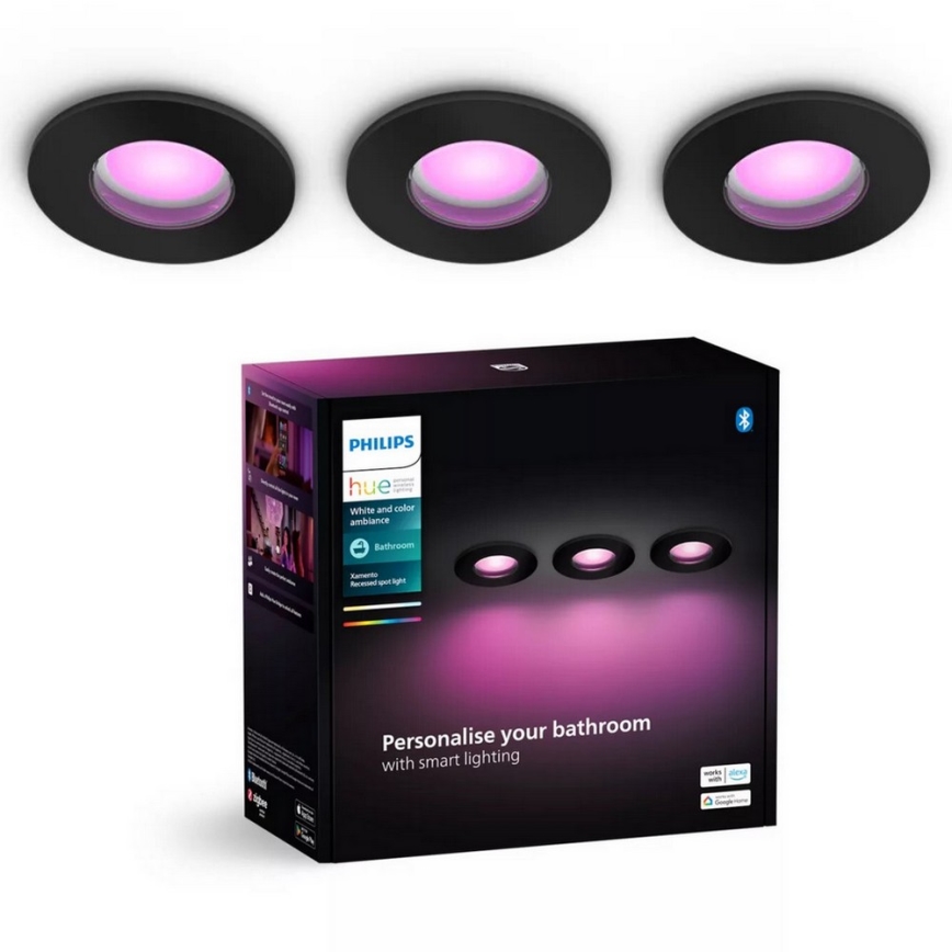 Philips - SET 3x LED RGBW Dimmable bathroom recessed light Hue XAMENTO 1xGU10/4,2W/230V 2000-6500K IP44