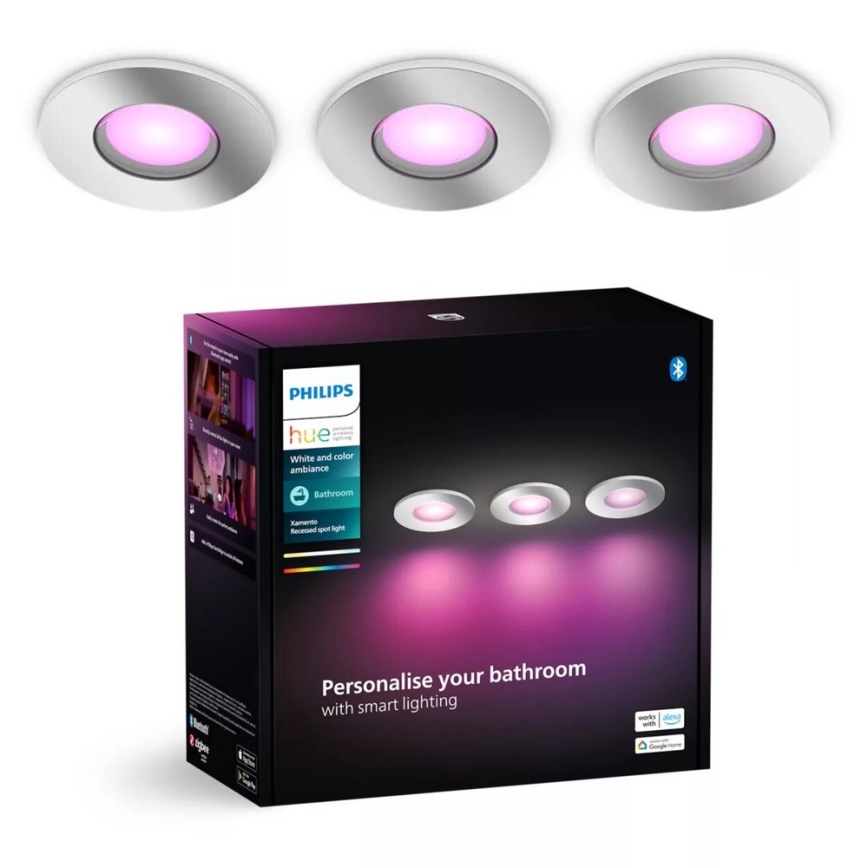 Philips - SET 3x LED RGBW Dimmable bathroom recessed light Hue XAMENTO 1xGU10/4,2W/230V IP44 2000-6500K