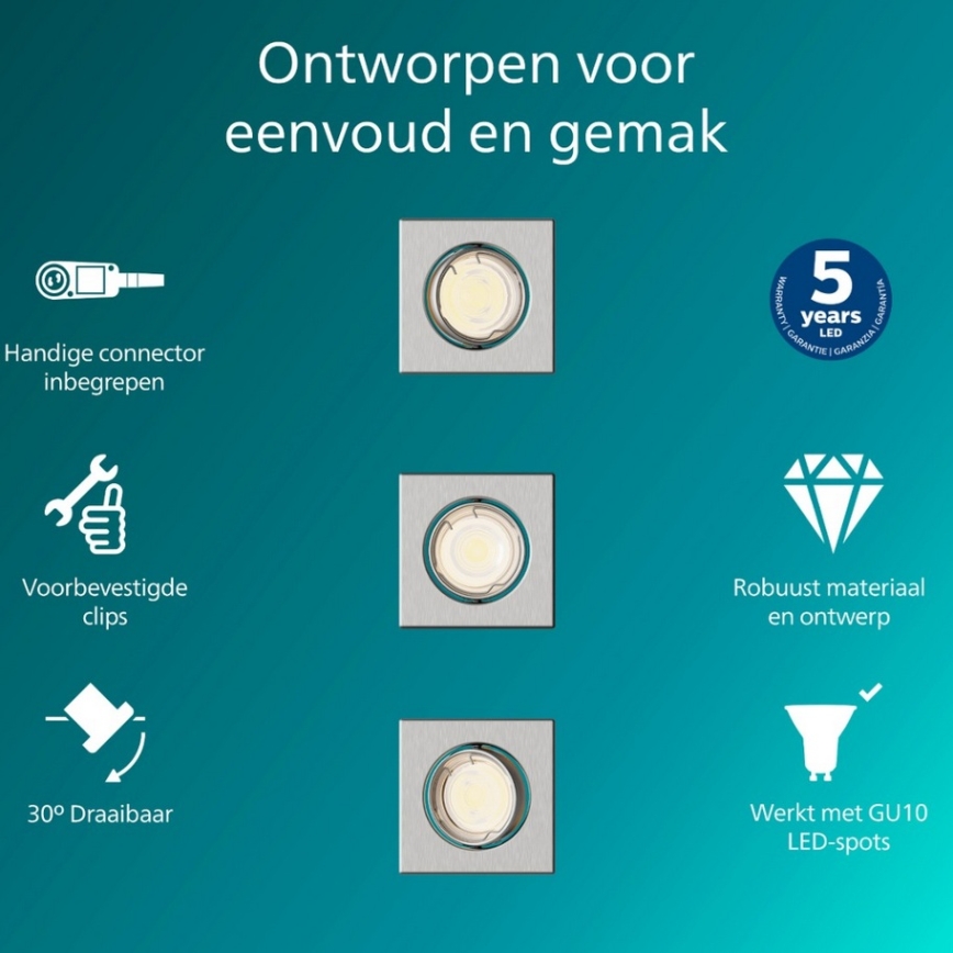 Philips - SET 3x PERIDOT recessed downlight 1xGU10/7W/230V silver