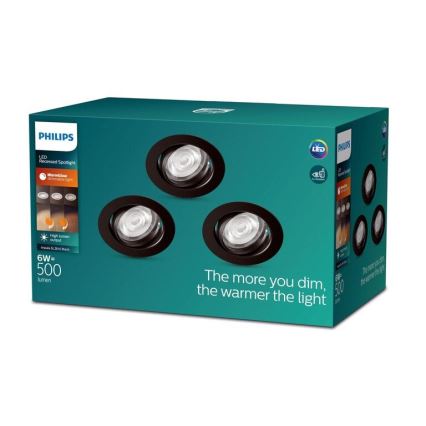 Philips - SET 3xLED Dimmable recessed light IMPALA Warm Glow LED/6W/230V 2200-2700K