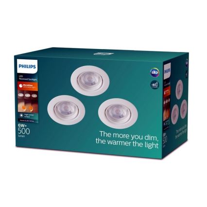 Philips -SET 3xLED Dimmable recessed light IMPALA Warm Glow LED/6W/230V